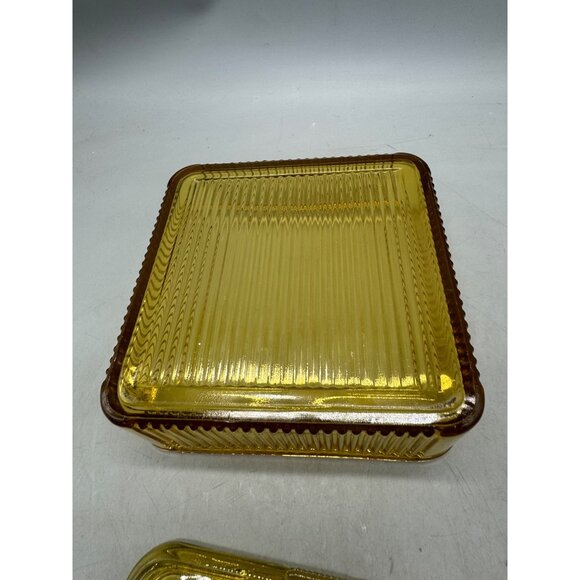 Vintage Square Federal Glass Yellow Ribbed Refrigerator Lidded Box 8.5" READ - Picture 7 of 7